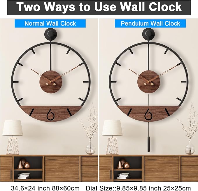 Pytha Sight 34.6×24 Inch Large Modern Decorative Pendulum Wall Clock, Big Metal - Image 2