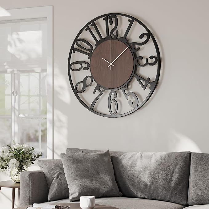Large Wall Clock for Living Room Decor, 24 inch Decorative Wood Wall Clocks - Image 7