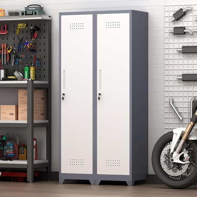 GREATMEET Slim Locking Metal Garage Storage Cabinet, Tall Steel Narrow Broom - Image 6