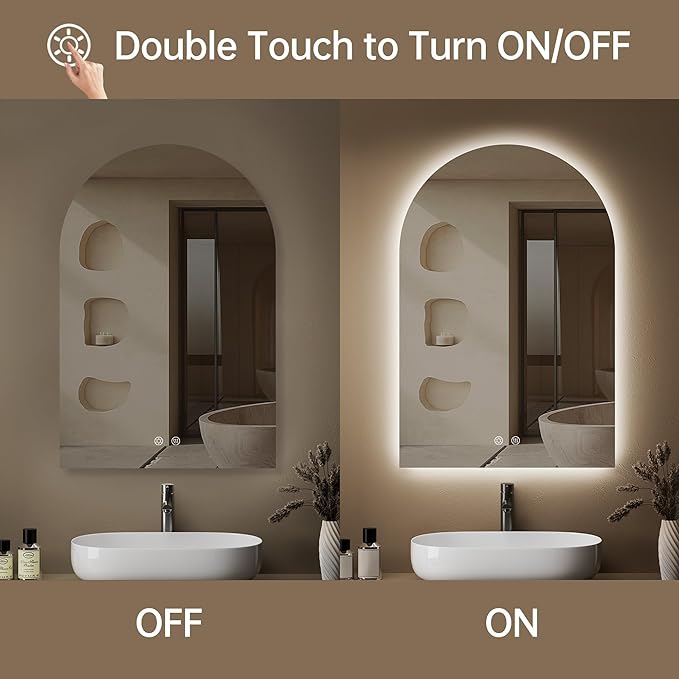 Arched Backlit Mirror Bathroom 20"x30"- Frameless LED Bathroom Mirror - Image 3