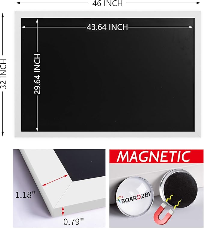 Magnetic Chalkboard Black Board 46 x 32, Extra Large Chalk Board Blackboard - Image 2