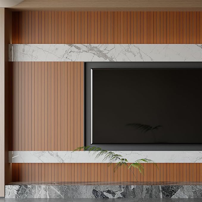 Yutianli PVC Slat Wall Panel Peel and Stick 236"x 15.7" Faux Wood Slat Panel - Image 5