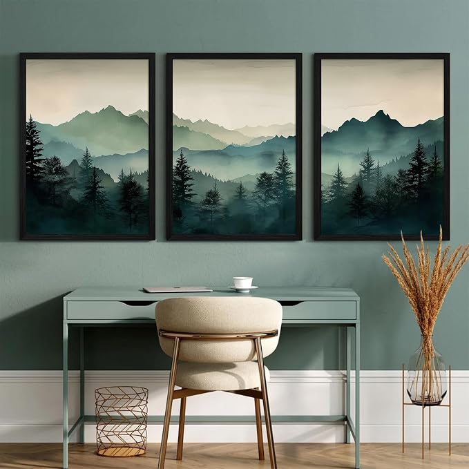 Mountain Wall Art Decor Set of 3 Sage Green Forest Canvas Wall Art Prints - Image 6