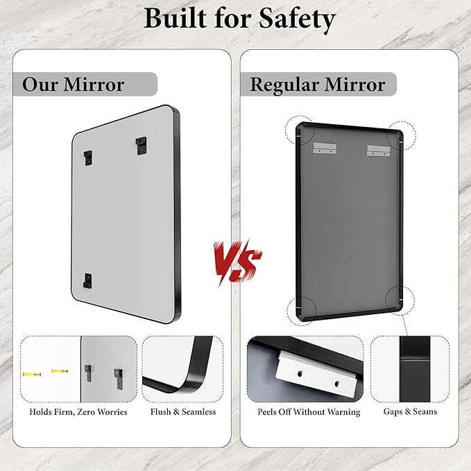 60X28 Inch Black Metal Framed Bathroom Mirror - Image 5