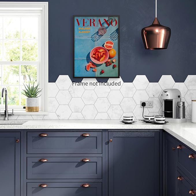 jkahh Summer Travel Food Fruit Wall Art Retro 70s Blue Posters Trendy Orange - Image 4