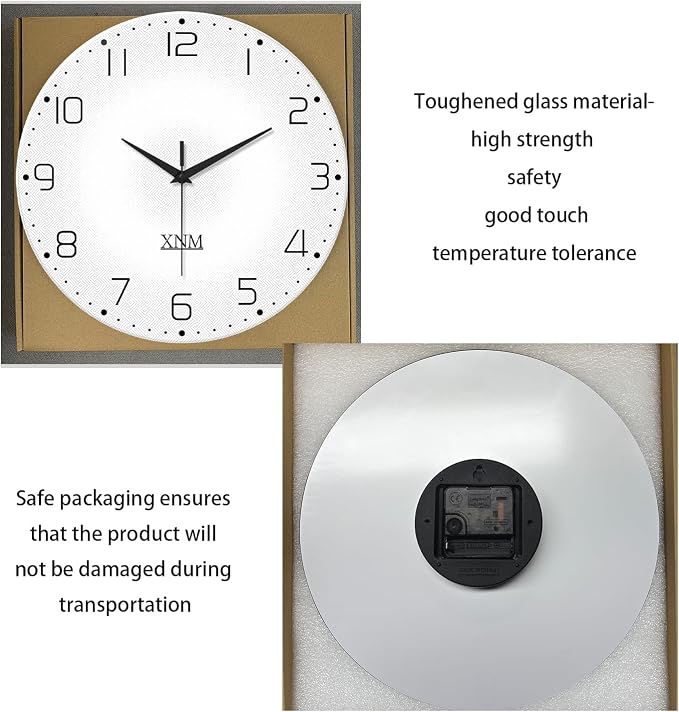 XNM White Simple Glass Wall Clocks Battery Operated 14 Inch Modren Minimalist - Image 7