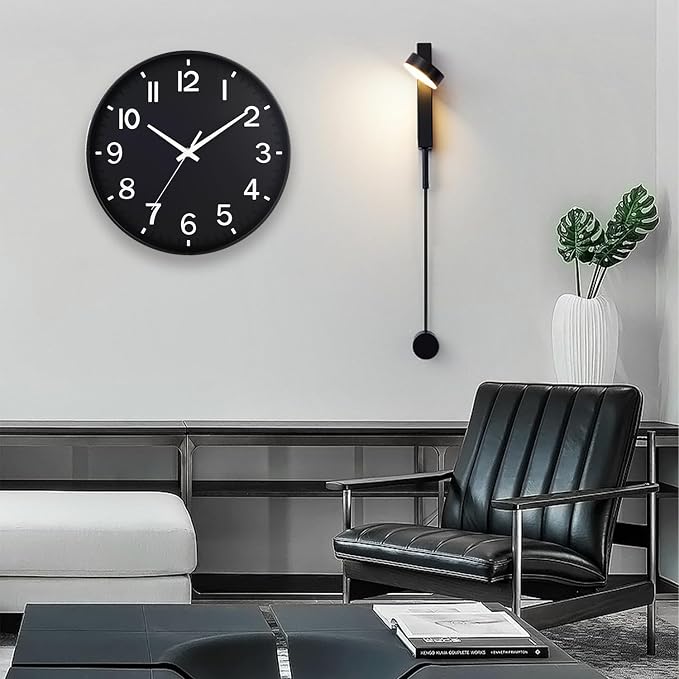 HZDHCLH Black Wall Clocks Battery Operated 12 inch Silent Non Ticking Modern - Image 4