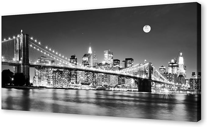 Baisuart-Q30398 Brooklyn Bridge Night View 1 Panels Landscape Artwork Canvas by Baisuart