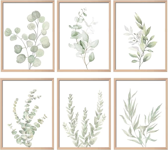 Botanical Plant Wall Art Boho Decor Prints Light Green Eucalyptus Leaf Picture by NCYEL
