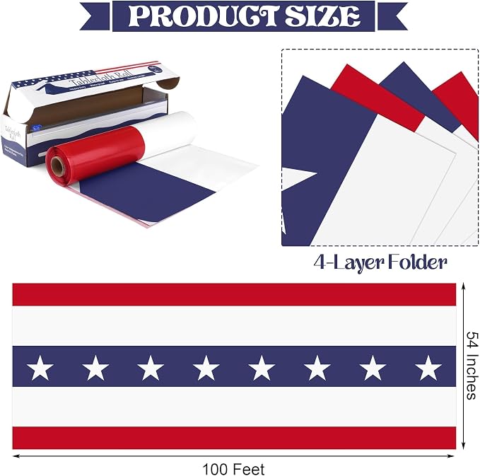 Kochorie 100 Ft x 54 Inch 4th of July Tablecloths Roll - Image 2
