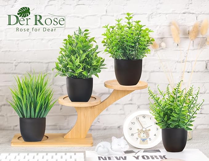 Der Rose Fake Plants 4 Packs Artificial Plants Small Faux Plants Black Bathroom - Image 4