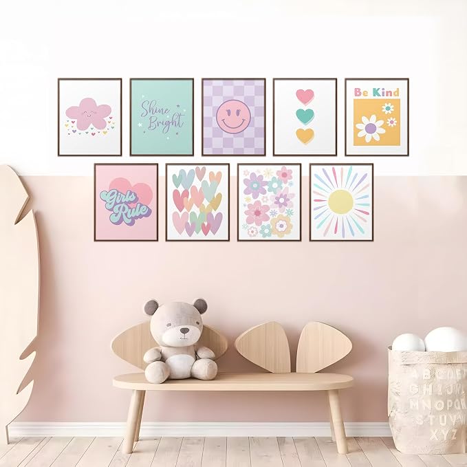 tgguytiy 9 Pcs Girls Room Wall Art Set, Cute Inspirational Nursery Decor - Image 5