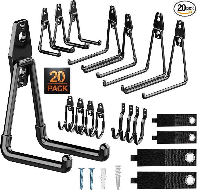 Pack 20 Garage Hooks Heavy Duty | Multi-Sized Wall Mount Tool Hangers by Unknown