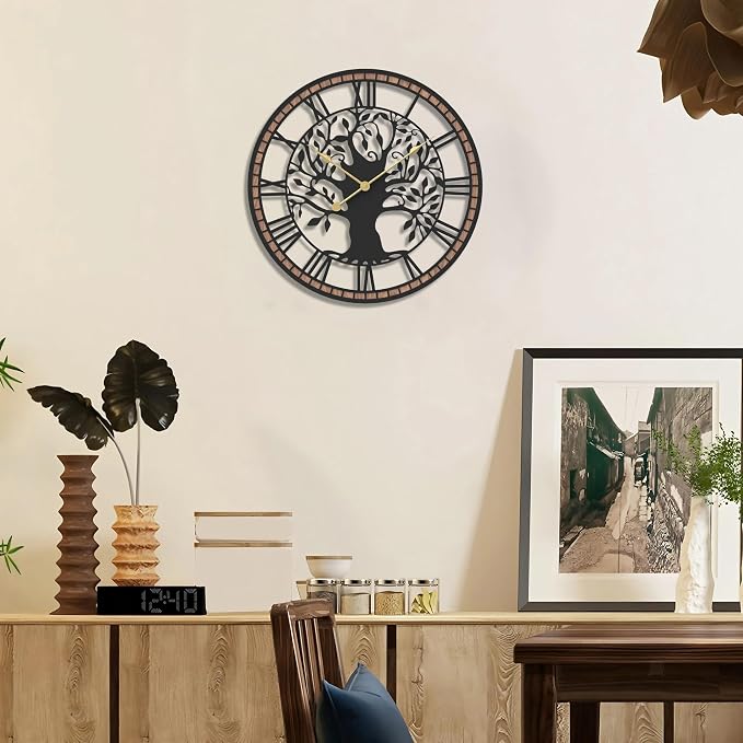 Micasso Wall Clocks Battery Operated: 15Inch Farmhouse Tree of Life Metal - Image 7