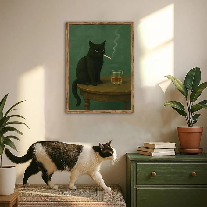 Moody Black Cat Wall Art, Funny Smoking Cat - Image 7