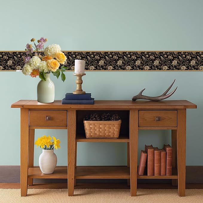 Brown Floral Wall Border 196x4 Inch Peel and Stick Vintage Botanical Wallpaper - Image 6