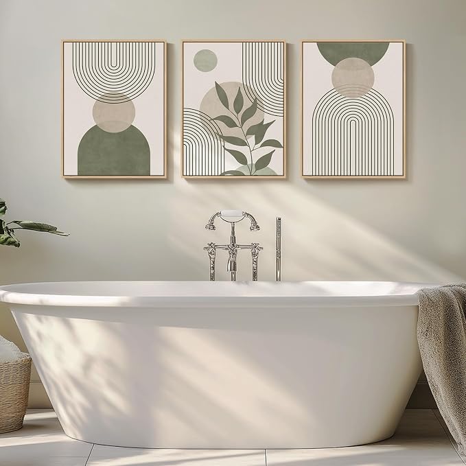 Framed Sage Green Boho Wall Art Bedroom, 3 Piece Beige Bohemian Canvas - Image 8
