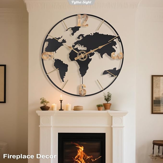 Pytha Sight 20 Inch Large Wall Clock, Modern Decorative Big World Map - Image 4