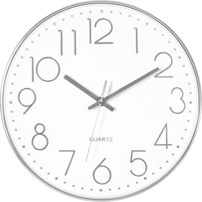 Foxtop Large Silver Wall Clock 14 Inch Silent Non-Ticking Battery Operated by Foxtop