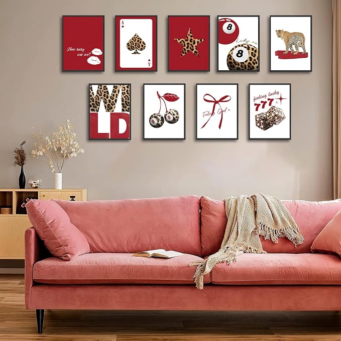 LOARTVE 9Pcs Trendy Red Leopard Wall Art Prints Funky Lucky 8 Ball Posters - Image 7