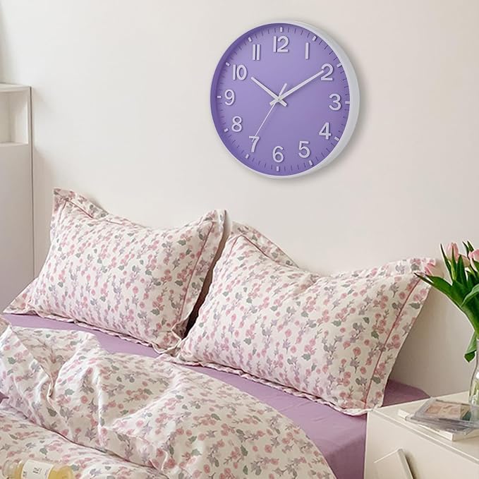 HZDHCLH Purple Wall Clocks Battery Operated, 12 inch Silent Non Ticking Modern - Image 4