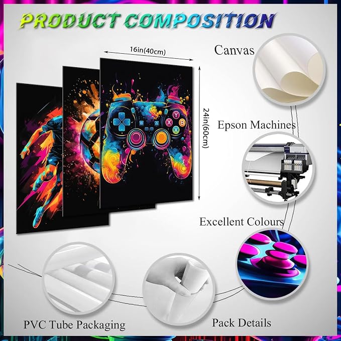 BGFCE Canvas Wall Art Poster Decor, Paintings Art Game Controller Color Splash - Image 3
