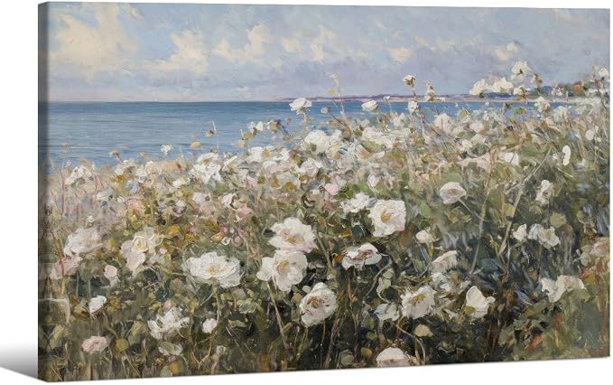 Nature Landscape Wall Art Coastal Wildflower Poster 24X36 inch Framed French by rumlud