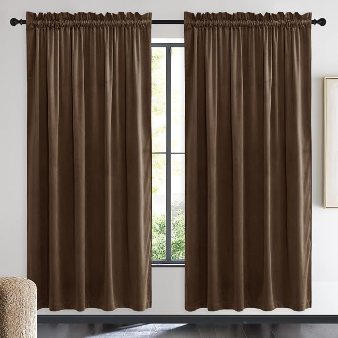 NICETOWN Brown Velvet Room Darkening Curtains, Home Decor Light Blocking by NICETOWN
