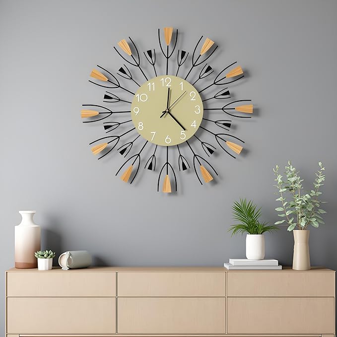 24 Inch Large Modern Wall Clock – Mid Century Sunburst Decorative Silent by XGGJWW
