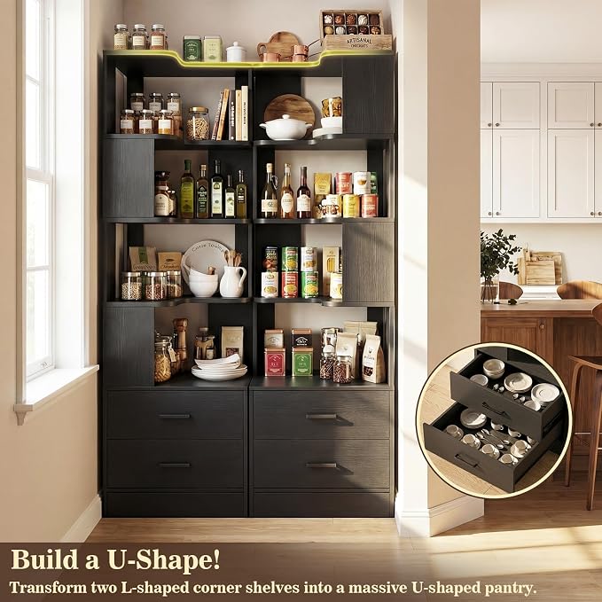 Armocity Corner Bookshelf with Drawers, 7 Tier Corner Book Shelf Display - Image 6