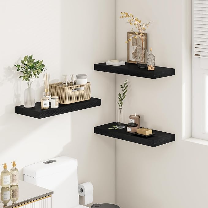 Black Floating Shelves for Wall 24 Inches Long, Heavy Duty Shelf for Bedroom - Image 9