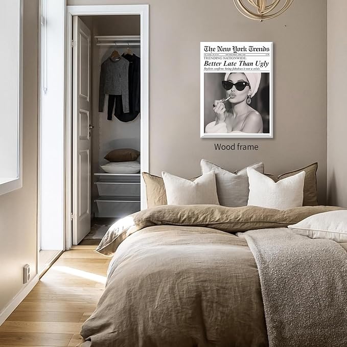 FuSatisYilife Trendy Newspaper Framed Posters Better Late Than Ugly Wall Art - Image 5