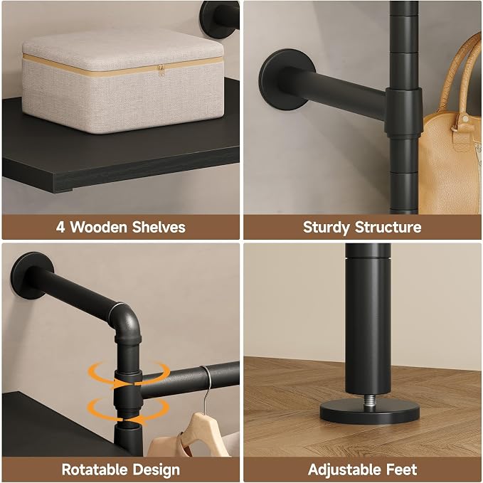 ONBRILL T2 Wall Mounted Industrial Pipe Clothing Rack, Closet Organizers and - Image 8