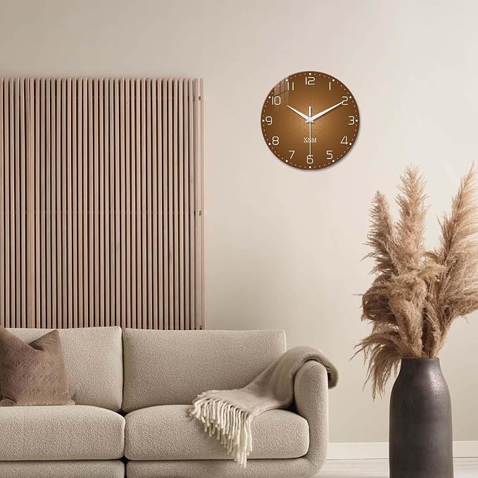 XNM Brown Wall Clock for Bedroom Glass Small Wall Clocks Battery Operated 12 - Image 2
