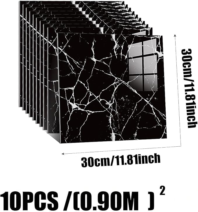 10pcs Peel and Stick Tile Shower Waterproof Marble Tiles Wall Panels, - Image 3