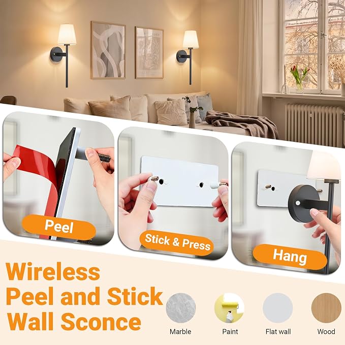 Battery Operated Wall Sconces Set Of 2, Wireless Battery Wall Light - Image 3