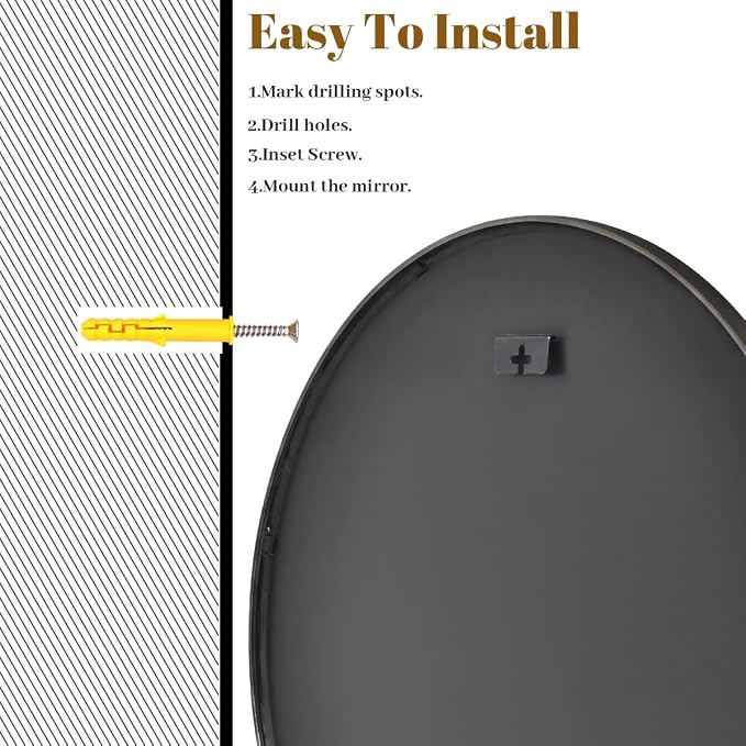 VooBang Black Round Mirror, Small 16" Circle Mirror, Round Wall Mirror - Image 4
