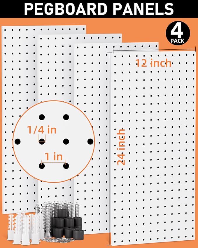 INCLY 158PCS Metal Pegboard Wall Organizer, 48x24 Inch White Pegboard Panels - Image 2