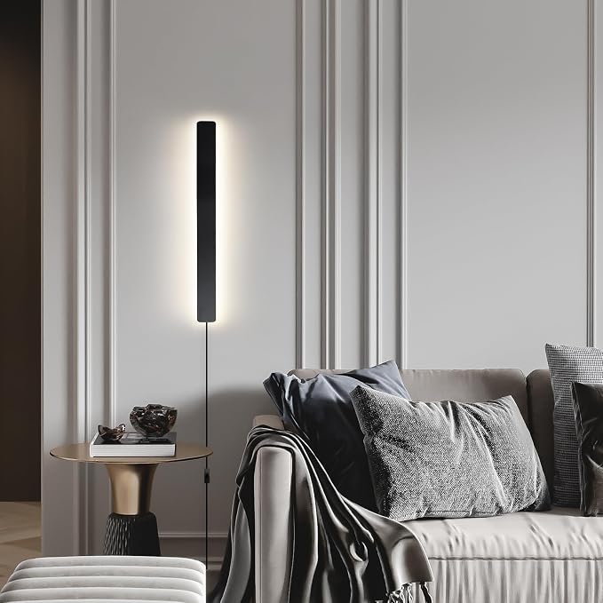 KELUOLY Modern Plug in Wall Sconces, 23.6 inch Frosted Black LED Long Wall - Image 2