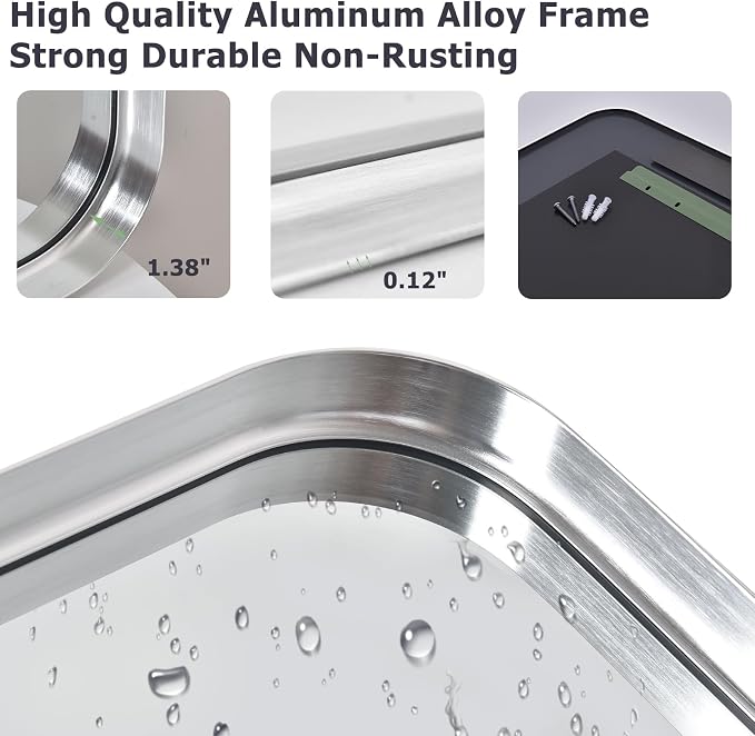 Easly Silver Bathroom Mirror for Wall, 36x24 Inch Rectangular Aluminum Alloy - Image 6