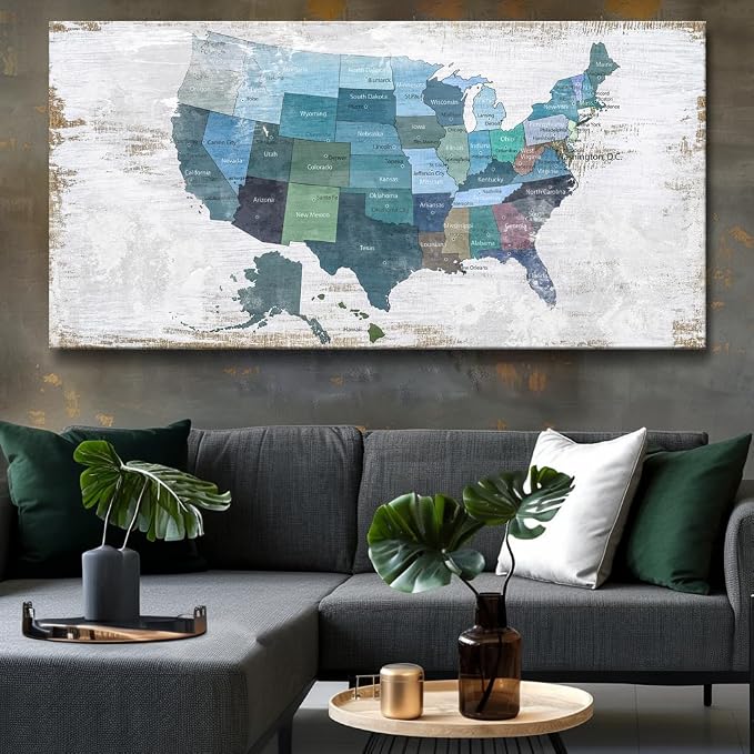 Wall Decor Map Canvas Wall Art for Wall Decoration Wood Background USA Canvas - Image 2