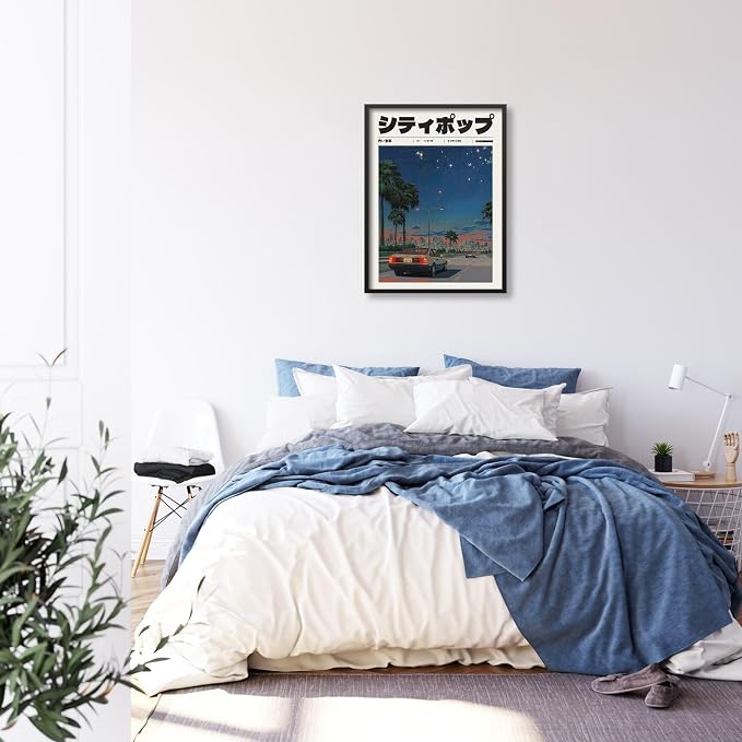 Vintage Japanese Black Framed Wall Art 90s Vaporwave Aesthetic Print Asian - Image 4