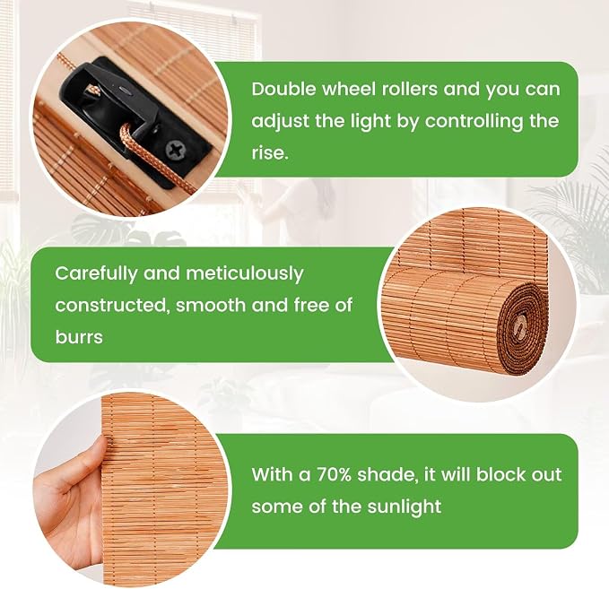 Bamboo Blinds, Custom Sizes Roller Shades - Image 2