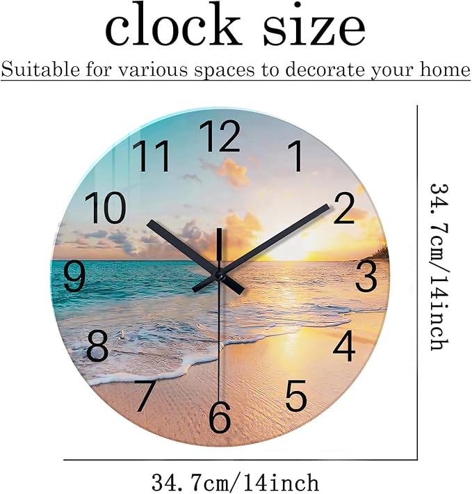 Beach Coastal Wall Clocks Battery Operated Analog Round Wall Clock - Image 5