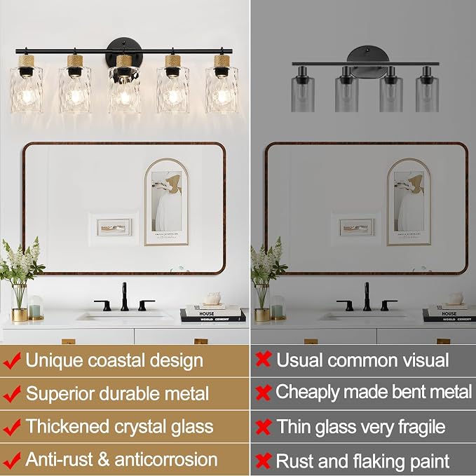 MOKATNG Bathroom Light Fixtures, 5-Light Coastal Vanity Lights - Image 8