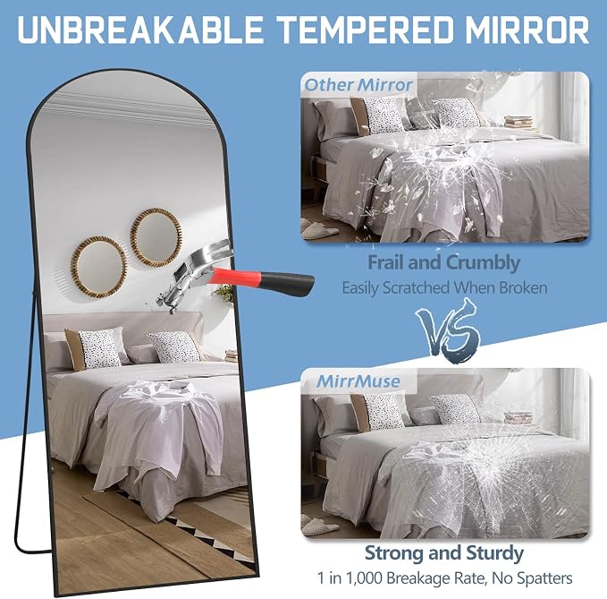 56"X18" Arched Full Length Mirror, Tempered Glass Full Body Mirror - Image 7