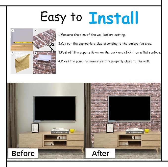 3D Wall Panels Peel and Stick in Red White Stone, Faux Brick Wall Panels - Image 7