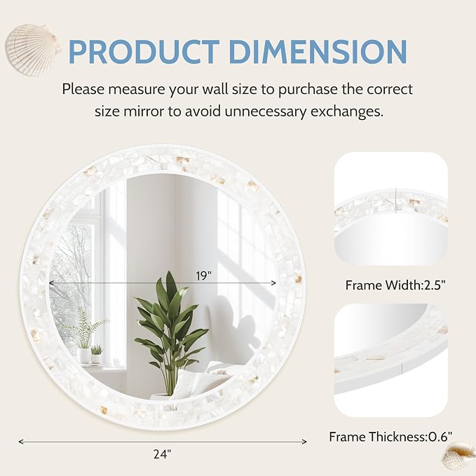 Tanmicoshomy Round Wall Mirror 24 Inch, Circle Mosaic Mirror - Image 3
