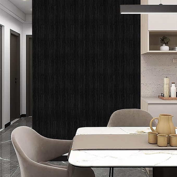 Black Grasscloth Peel and Stick Wallpaper Texture Contact Paper 15.7" X 120" - Image 3