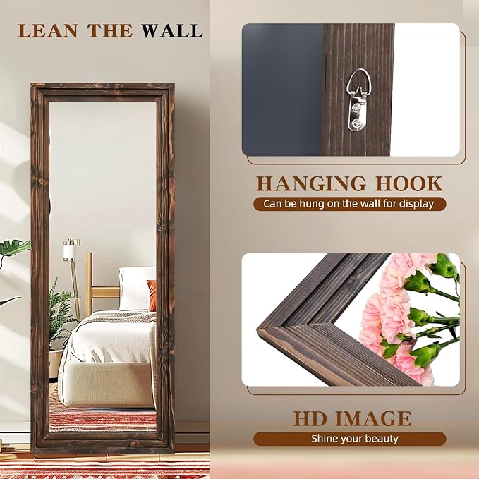 Full Length Mirror 58"x22" Solid Wood Frame Floor Large Mirror - Image 3